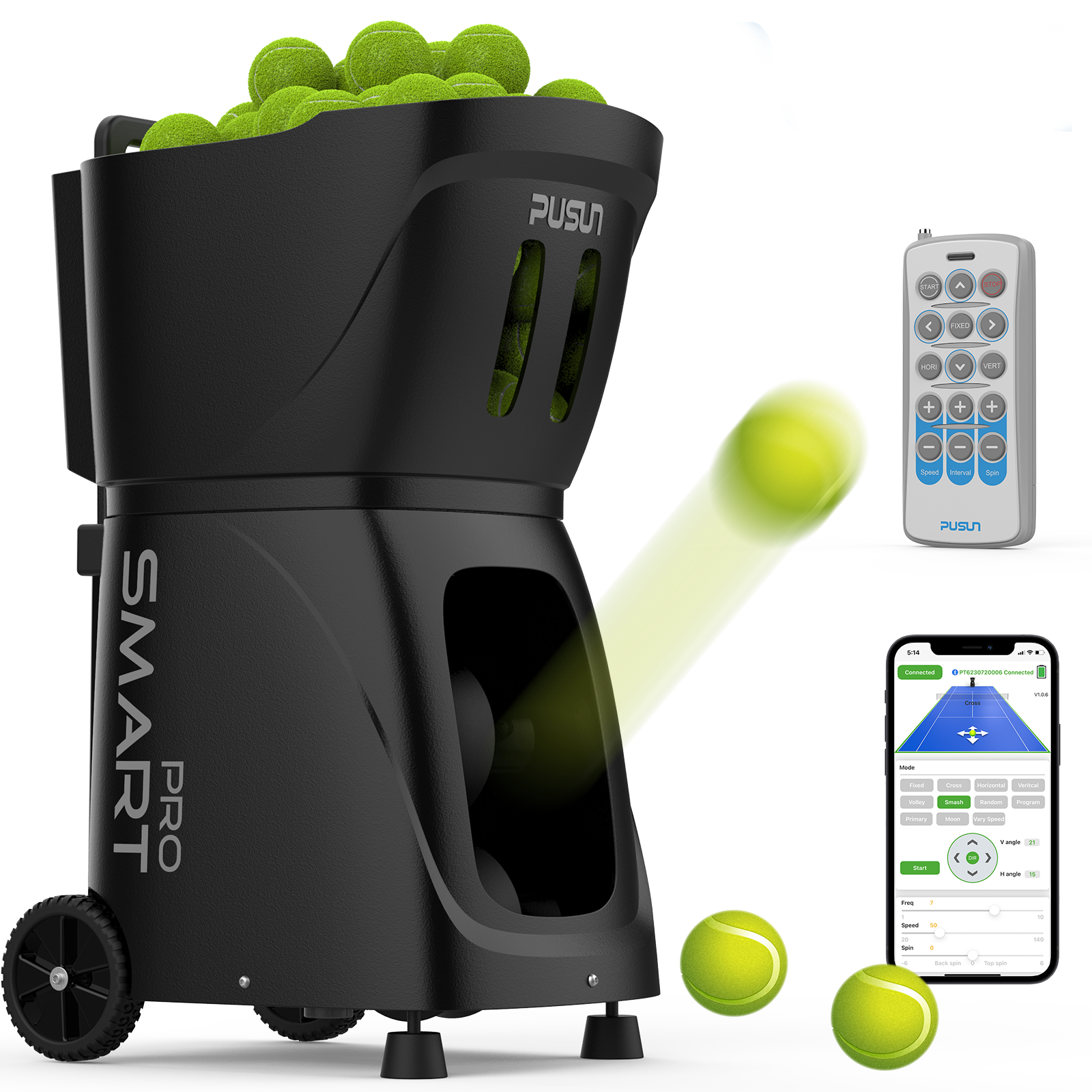 Best Seller PUSUN PT-Smart Pro-2 Professional tennis Ball Machine Portable Intelligent Tennis Training Equipment APP Control 100