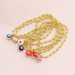 BM1173 enfants Protection minuscule 18k plaqué or boule perlée émail mauvais yeux Jingle Bell boule bracelet à breloques pour filles garçons - Product Image 2