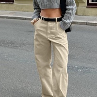 Women Bali Pockets Pleated Draw String Relaxed Fit Casual Khaki Cotton Loose Cargo Pants Flared Legs Ladies Office Wear