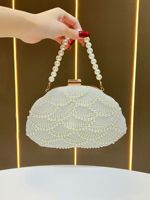 Pochette de soirée de luxe perlée, sac à main vintage à cadre métallique pour mariage, pochette scintillante à chaîne pour femme, idéal pour la mariée