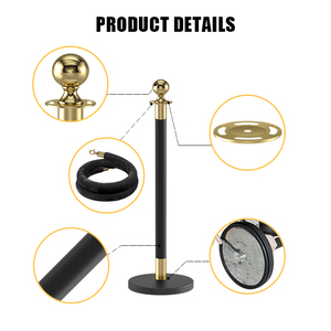 Cột vàng đen với đỉnh vương miện để kiểm soát đám đông ngoài trời dễ dàng lắp ráp hàng rào giao thông với cột dây thảm đỏ - Product Image 2