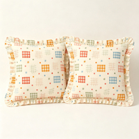 Housse de coussin décorative en coton 100% à imprimé géométrique gingham coloré et volants pour canapé, chambre et décoration intérieure – Vente en gros