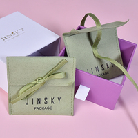 Pochette d'emballage pour bijoux en velours de daim de luxe JINSKY avec logo, sac à bijoux vert haut de gamme avec ruban