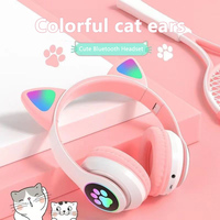 Headphone Wireless Over-Ear Dinamis RGB Bercahaya, Latensi Rendah, Desain Telinga Kucing, Laris untuk Ponsel, Kompatibel Gaming