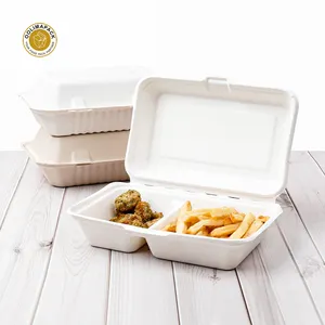 OOLIMA PACK Hot Selling 3-fach Zuckerrohr Bagasse Lunchbox mit Deckel