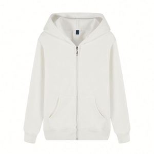 Sudadera con capucha unisex de moda con cremallera completa, blanca lisa, gruesa y pesada, estilo urbano, con etiqueta privada, personalizada - Product Image 1
