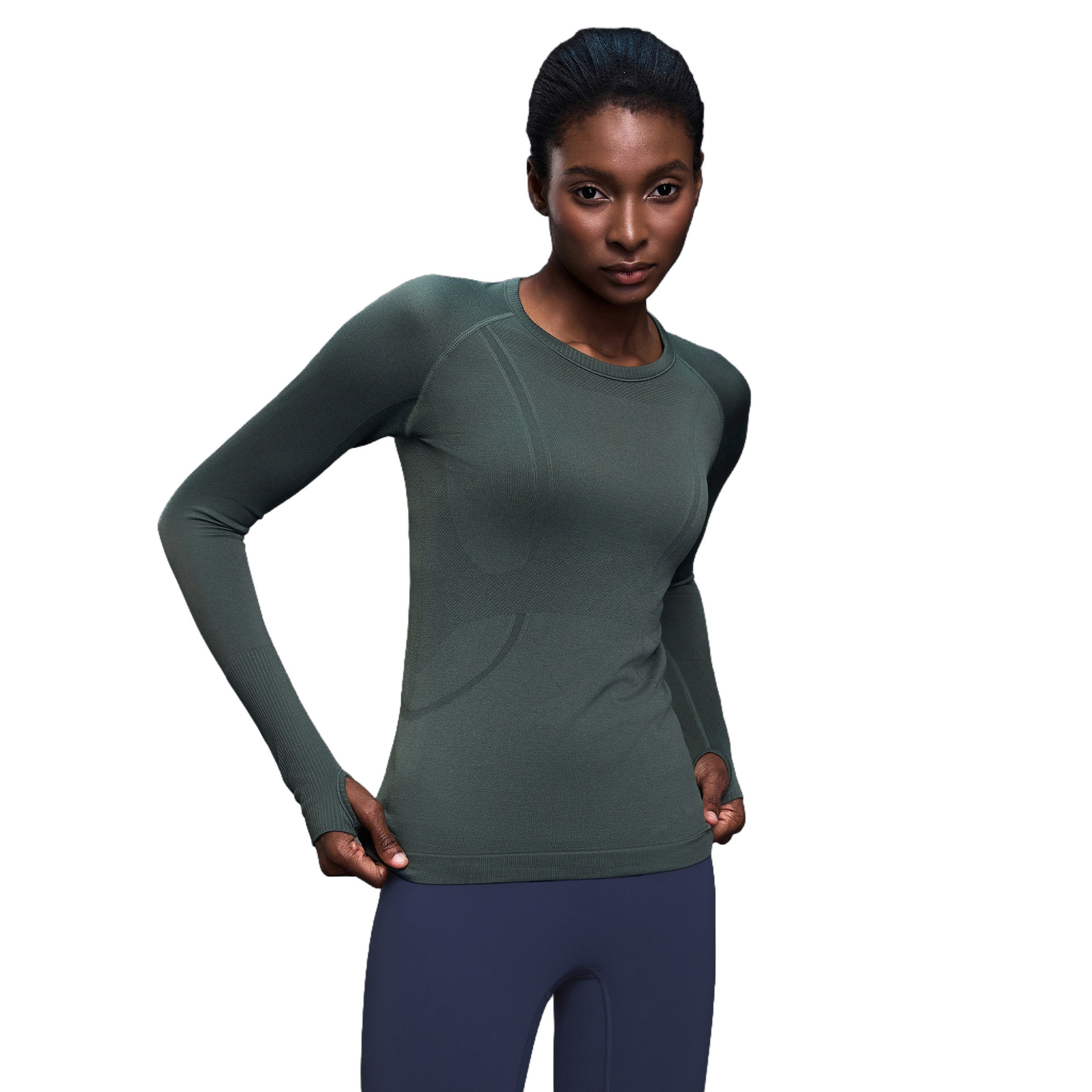 Autumn Winter New Breathable Lightweight for Women's Sports Top Stretch Slim Running Fitness Leisure Yoga Solid Nine Quarter