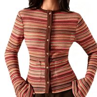 2026 Herbst Neu Eleganter Slim-Fit Gestreifter Mohair Doppelreihiger Neckholder-Cardigan mit Spitze und regulären Ärmeln für Damen – Cross-Border