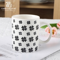 Tasse à café en céramique, 6 pièces, conception de fleurs personnalisée, couleur noir mat, nouvelle tasse à eau en porcelaine, zip royal 12oz, vente en gros