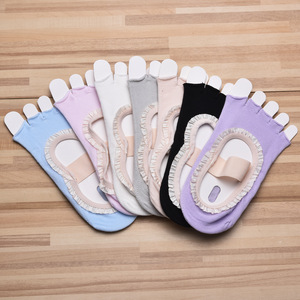 Chaussettes à cinq doigts pour femmes toutes saisons, en matériau respirant, avec bordure à volants, dos <span class=keywords><strong>exposé</strong></span> et technologie antidérapante à grille dense - Product Image 5