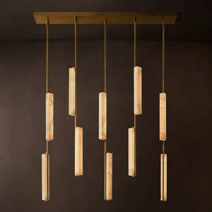 Lámpara de Araña Moderna y Sencilla de Latón Lineal para Sala de Estar, Lámpara Colgante de Latón de Lujo de Diseño Creativo para Restaurante, Lámpara de Araña de Alabastro - Product Image 3