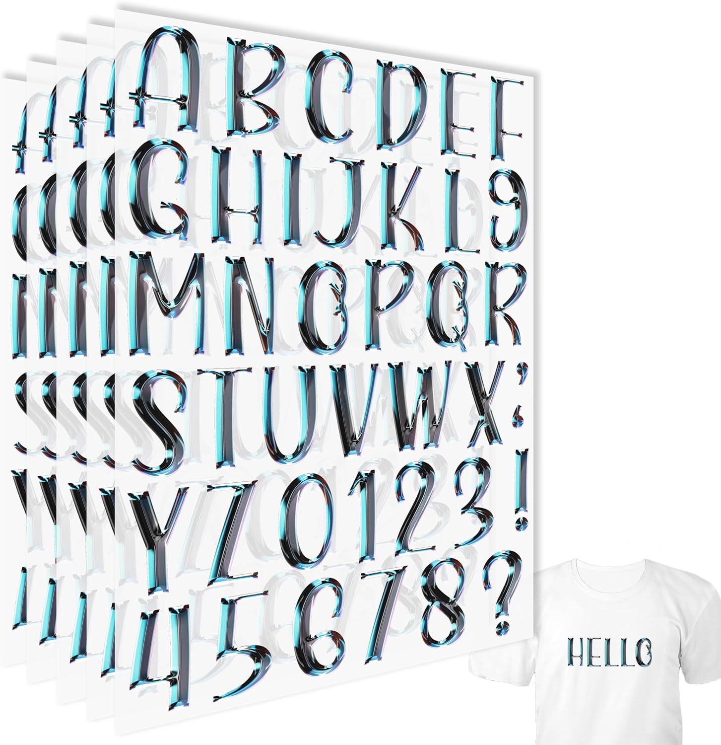 5 Sheets 180 Pcs Blue Iron on Transfers for Clothing Heat Transfer Design Letters and Numbers DIY Jersey T-Shirt
