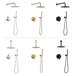 rain shower head set in wall hidden shower set bathroom system brass round large top tap rainfall concealed gold black or chrome