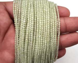 Piedras preciosas naturales de Prehnita verde, hilo largo de 13 pulgadas, microcuentas facetadas, fabricación de joyas, collar artesanal - Product Image 4