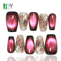 Uñas Postizas de Gel 3D de Lujo con Diseño de Ojo de Gato, Venta al por Mayor con Empaque Personalizado, Puntas de Uñas Acrílicas Hechas a Mano con Diseño de Ojo de Gato y Diamantes