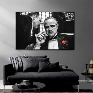 クラシック映画ゴッドファーザー黒と白のポスタープリントマフィアフィルムヴィトコーレオーネアルパチーノキャンバス絵画壁アート家の装飾