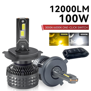 Phare LED universel 3 couleurs avec télécommande 100W, faisceau haut/bas H4 6000K-6500K 12V 12000LM, garantie 2 ans - Product Image 2