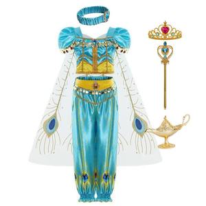 Venta al por mayor princesa Elsa Anna niñas <span class=keywords><strong>Aladdin</strong></span> Cosplay fiesta niños cumpleaños Halloween actuación jazmín disfraz con accesorios - Product Image 1
