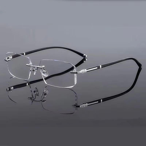Occhiali da vista senza montatura con ponte in metallo argentato, aste nere morbide, anti-luce blu, per prescrizione medica, stile business - Product Image 3