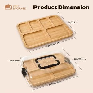 Bandeja de comida dividida de bambú con cubierta acrílica, plato cuadrado para queso con conservación del calor para uso en hoteles - Product Image 3