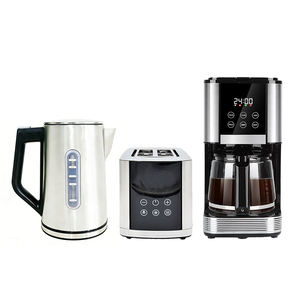 <span class=keywords><strong>Ensemble</strong></span> petit-déjeuner rétro 3 pièces en acier inoxydable : <span class=keywords><strong>bouilloire</strong></span> électrique, <span class=keywords><strong>grille</strong></span>-<span class=keywords><strong>pain</strong></span>, cafetière à filtre 2 tranches, noir, pour la maison - Product Image 1