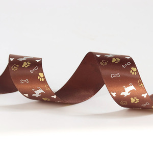 Заводская изготовленная на заказ 25 мм собачья косточка печатная атласная лента 100% полиэстер одно лицо для ребенка подарочная упаковка персонализированный логотип - Product Image 5