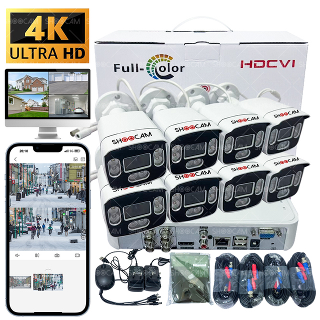 4K Poe Camera 8ch Nvr Security Camera System Outdoor Night Vision Cctv Poe ShooCam Ai Human Detection 8MP IP Camera System