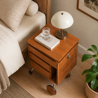 Table de chevet roulante moderne avec roulettes pivotantes, tiroirs et mécanisme de dessus coulissant, style Mid-Century, pour chambre et salon