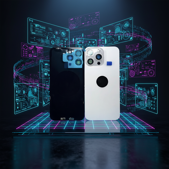 Mobile Phone Back Cover Frame Housing Full Assembly Replacement for 15PROMAX Purple Glass with Small Parts
