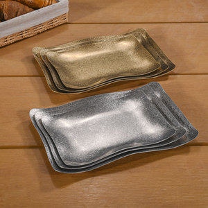 Plateau de café plat en or coréen <span class=keywords><strong>Assiette</strong></span> à dîner vintage en acier inoxydable <span class=keywords><strong>Assiette</strong></span> de stockage des aliments <span class=keywords><strong>Assiette</strong></span> rectangulaire pour plats de restaurant - Product Image 3