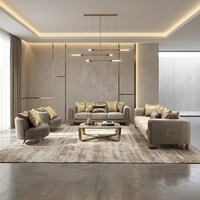 Ensemble de canapés Chesterfield en tissu de luxe moderne supérieur avec pieds en acier doré et coussins - Vente directe d'usine pour villa, salon, hôtel