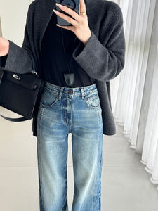 Yuanboei celana <span class=keywords><strong>Jeans</strong></span> kaki lebar wanita, celana Denim kaki lebar bergaya Boyfriend grosir untuk wanita - Product Image 5