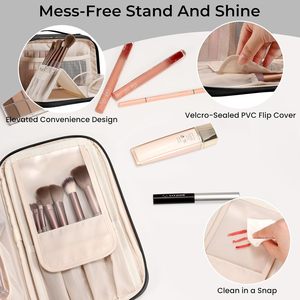 Waterproof Zipper Closure <b>Brush</b> <b>Holders</b> Large Capacity Letter Fashion Cosmetic Organizer Portable Travel <b>Makeup</b> Bag for Women - Product Image 3