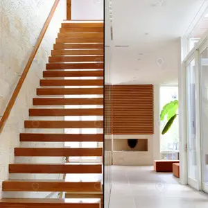现代美国住宅室内木质浮动楼梯易于安装