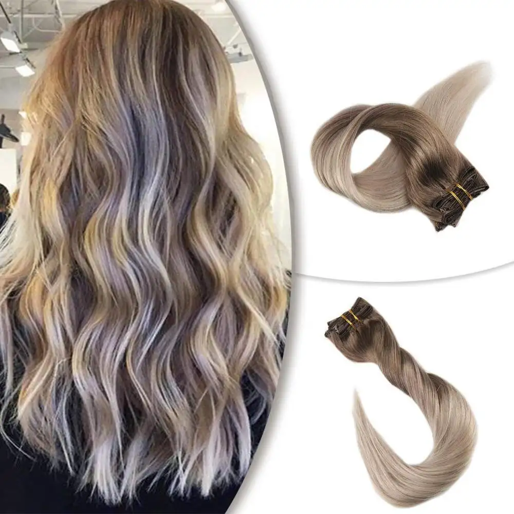 Phần Mở Rộng Nhà Sản Xuất Bán Buôn Trong Kho Thô Tự Nhiên Đôi Rút Ra Trinh Nữ Ombre Remy Clip Trong Phần Mở Rộng Tóc Con Người