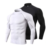 Chemises de compression à col roulé pour hommes, manches longues, hauts de sport athlétiques, sous-vêtements de gym, couches de base pour sports actifs