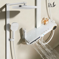 YaKe Robinet de douche multifonction blanc et au design épuré, avec éclairage LED en forme d'étoile, cascade de pluie, affichage numérique à touches piano et fonction massage lombaire