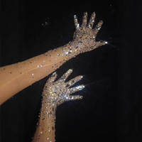 Nouveaux Gants en Maille à Strass Brillants et Sexy pour Soirée Annuelle, Banquet d'Anniversaire, Style Luxe Léger, à Porter autour du Cou