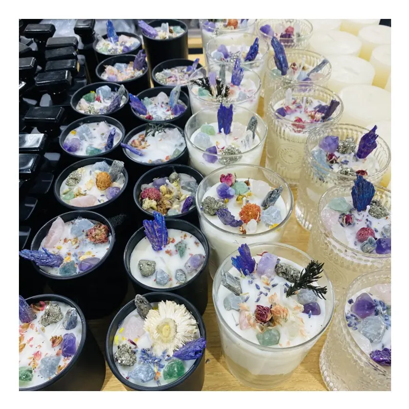 Bougies parfumées en cire de soja, en cristaux de guérison, aromathérapie personnalisée, vente en gros, 50 pièces