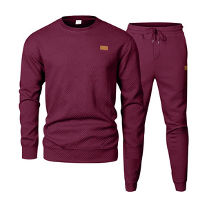 Traje deportivo y de ocio para hombres europeos y americanos Suéter de Jacquard de cuello redondo LOGOTIPO personalizado de dos piezas - Product Image 3