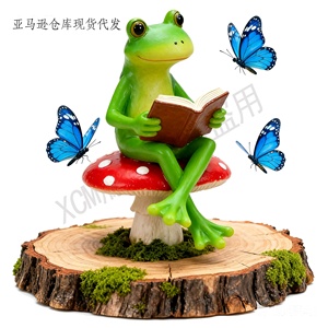 Statuette di Rane in Resina Personalizzate, Giardiniere con Annaffiatoio che Legge su un Fungo con <span class=keywords><strong>Farfalle</strong></span>, Decorazioni per Giardino Interno ed Esterno - Product Image 2