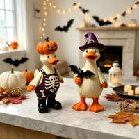 Figurine de canard en résine pour Halloween, motif sorcière et citrouille, mini-statue mignonne, idéale pour les cadeaux et jouets de fête d'Halloween - Vente chaude