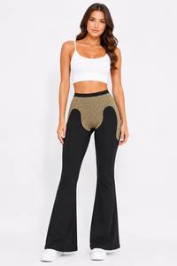 Pantaloni Yoga a Vita Alta con Gamba Svasata, Tinta Unita, Lunghezza Intera, Vita Elastica, Abbigliamento Sportivo da Donna - Product Image 3