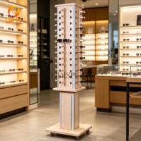 Mall-Ready Rotating Sunglass Display Stand, Light Blue Floor Rack with Casters for Eyewear Merchandising