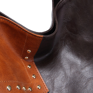 Sacs à main pour femmes rétro à grande capacité avec fermeture à bouton, imperméables en PU, à bandoulière unique, couleur contrastée - Product Image 6