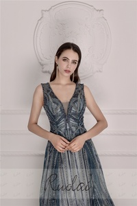 RUOLAI ASA-0144 funkelnden Kristall Perlen A-Linie Ballkleid Ärmellose V-Ausschnitt Rücken lose A-Linie Frauen Abendkleider - Product Image 2