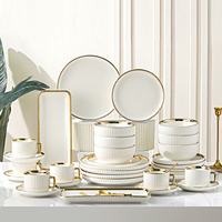 Service de vaisselle jetable en céramique au design moderne, motif Phnom Penh en relief, comprenant assiette, bol, tasse et soucoupe