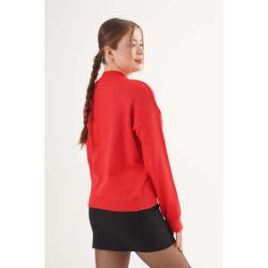 Suéter de Punto Rojo de Cuello Alto al por Mayor, Estilo Coreano Informal y Moderno, Largo, con Logotipo Frontal, Tejido a Crochet, Estampado Otoñal - Product Image 1