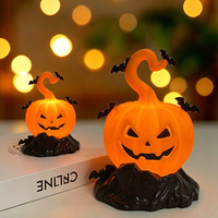 Lanterne LED Citrouille d'Halloween en Gros d'Usine, Lampe de Nuit avec Guirlande Bouclée, Chauve-souris et Base en Pierre Tombale, Décoration de Bureau, Décoration de Fête