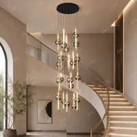 Lustre moderne minimaliste pour escalier, avec tiges LED et sphères en verre fumé 3000K, noir, pour hôtel, villa, couloir d'escalier, hall d'entrée